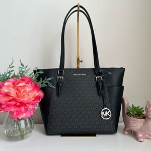 Michael Kors Charlotte Signature Large Top Zip Tote Black